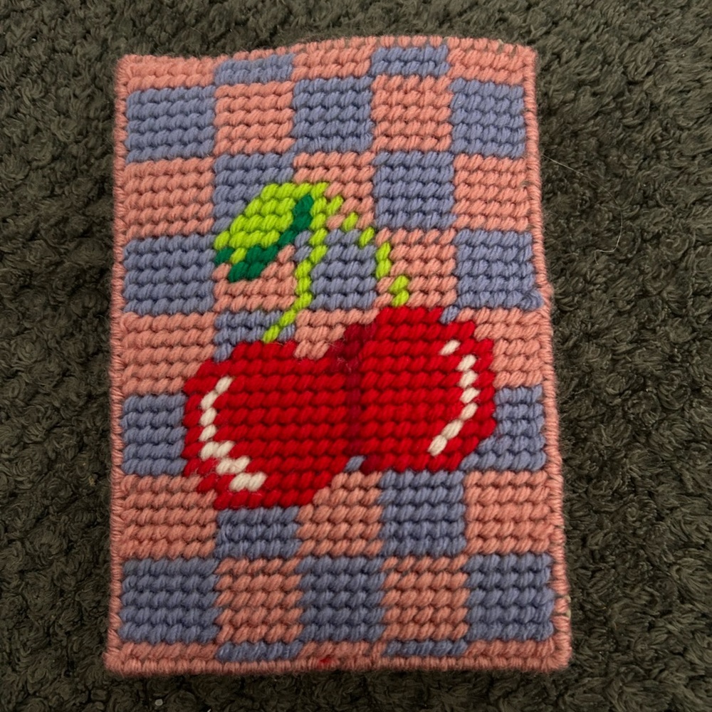 Handcrafted Pink & Lavender Checker Cherry eyeglasses case